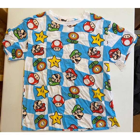 Youth Unisex Size Large Nintendo Mario World all over print shirt NWT! - Picture 1 of 6